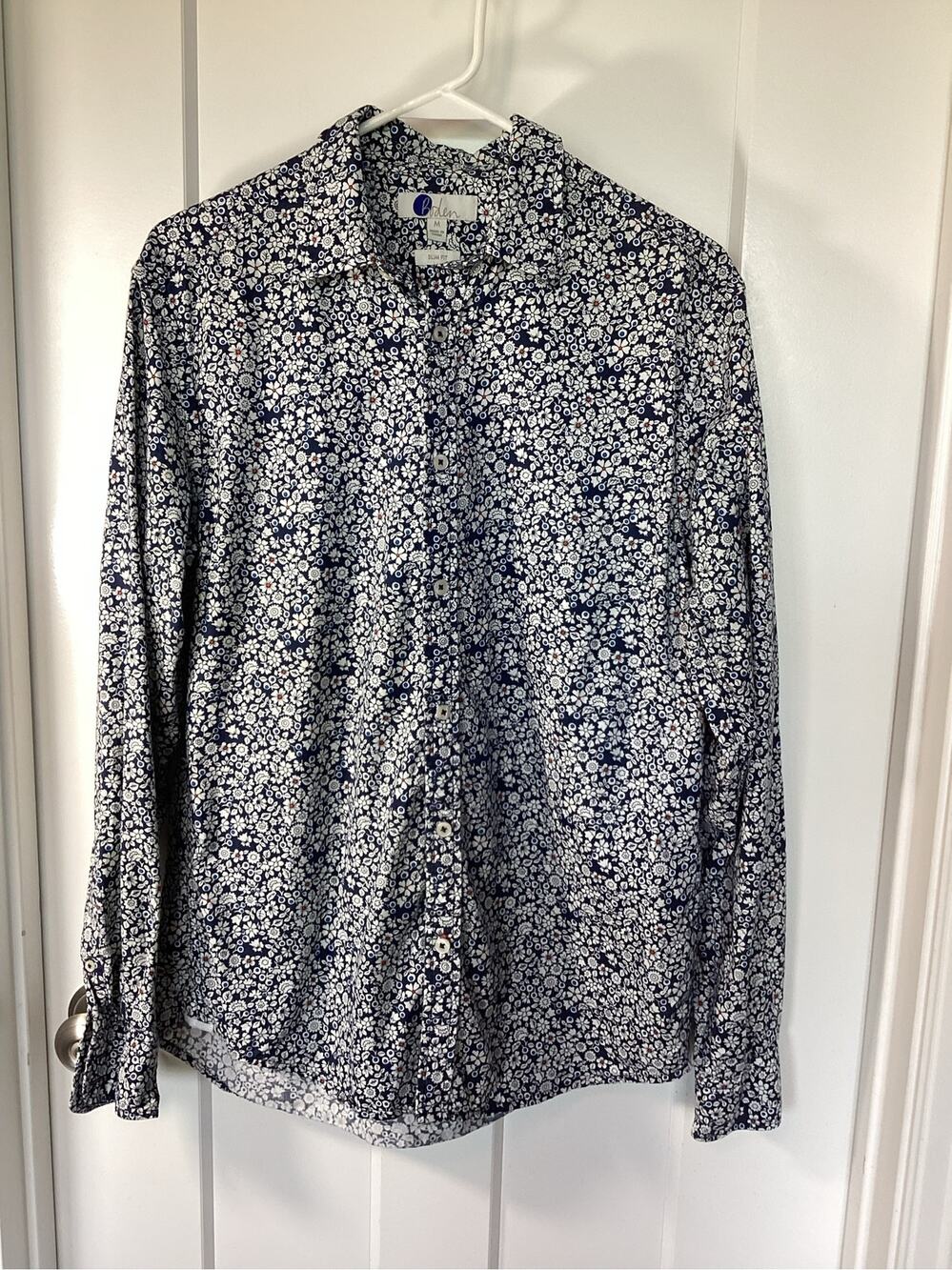 Boden Men's Ditsy Floral Print Slim Fit Button-Down Shirt Blue Size Medium